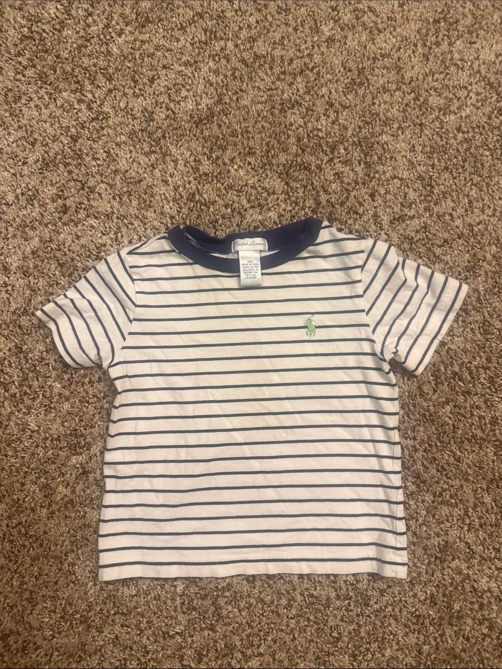 RALPH LAUREN navy blue striped popover T-shirt